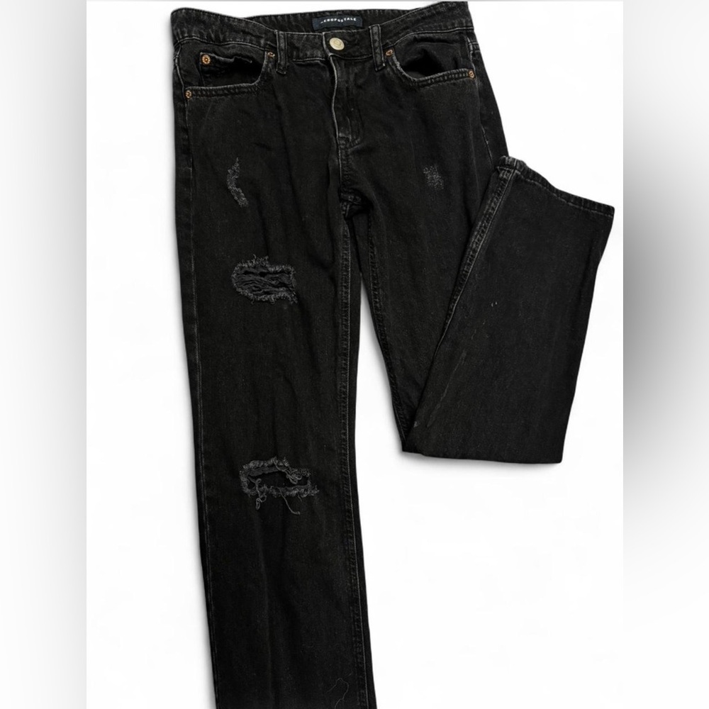 Aeropostale Women's Black Distressed low rise baggy Leg Jeans